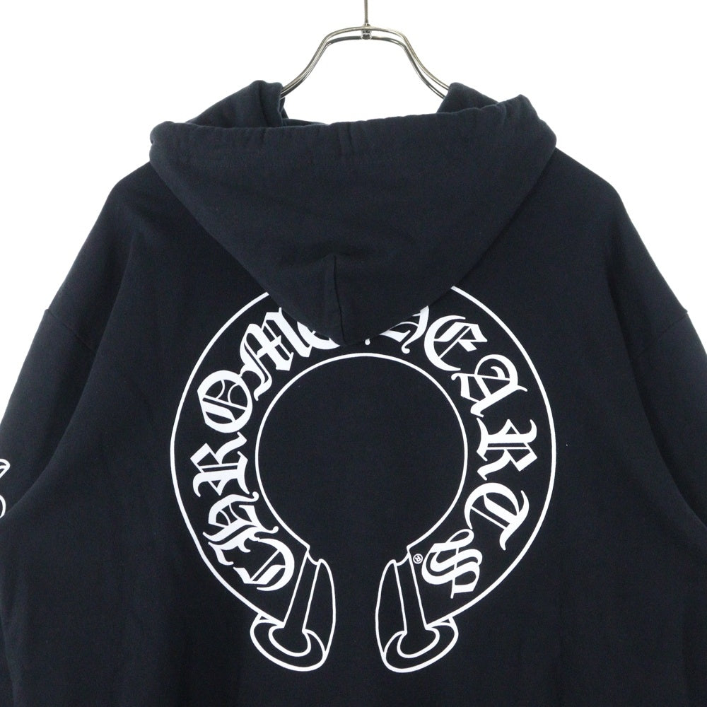 CHROME HEARTS(クロムハーツ) HORSESHOE SWTSHRT PLVR FOODIE 袖フローラルバックホースシュープリント プルオーバーパーカー ブラック