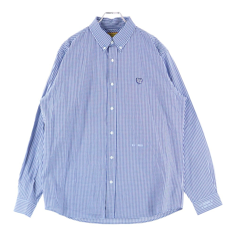 HUMAN MADE(ヒューマンメイド) CHECK BD SHIRT ワッペン ロゴ チェック 長袖 シャツ ブルー HM29SH012