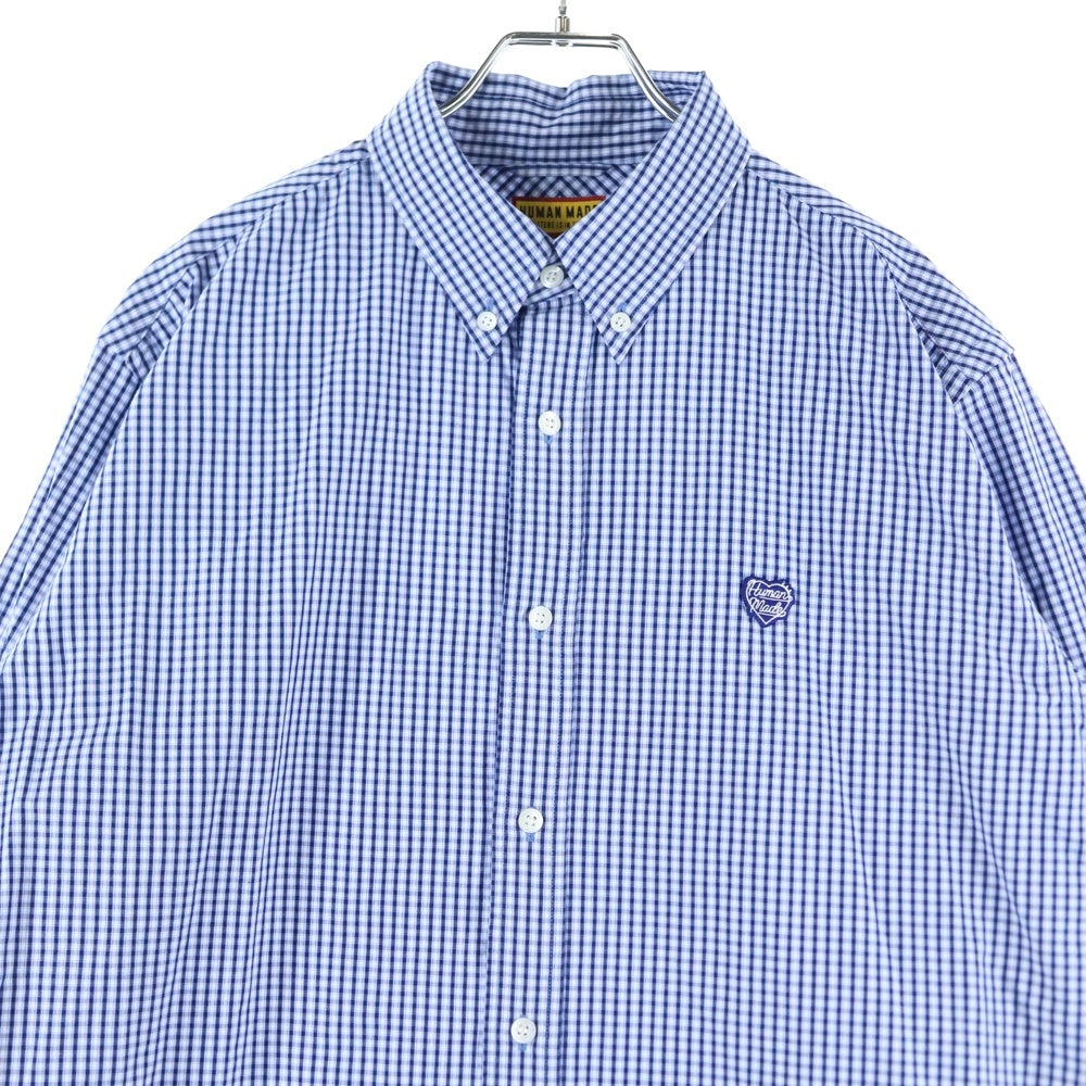 HUMAN MADE(ヒューマンメイド) CHECK BD SHIRT ワッペン ロゴ チェック 長袖 シャツ ブルー HM29SH012