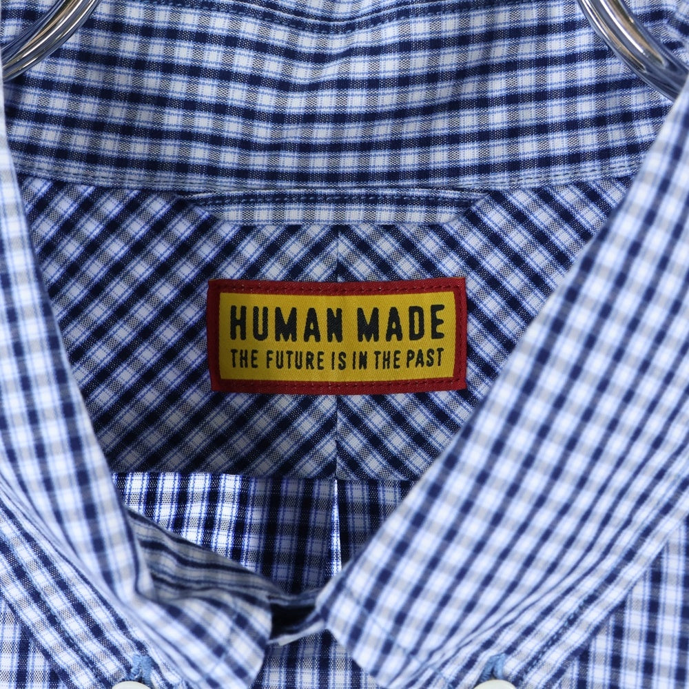 HUMAN MADE(ヒューマンメイド) CHECK BD SHIRT ワッペン ロゴ チェック 長袖 シャツ ブルー HM29SH012