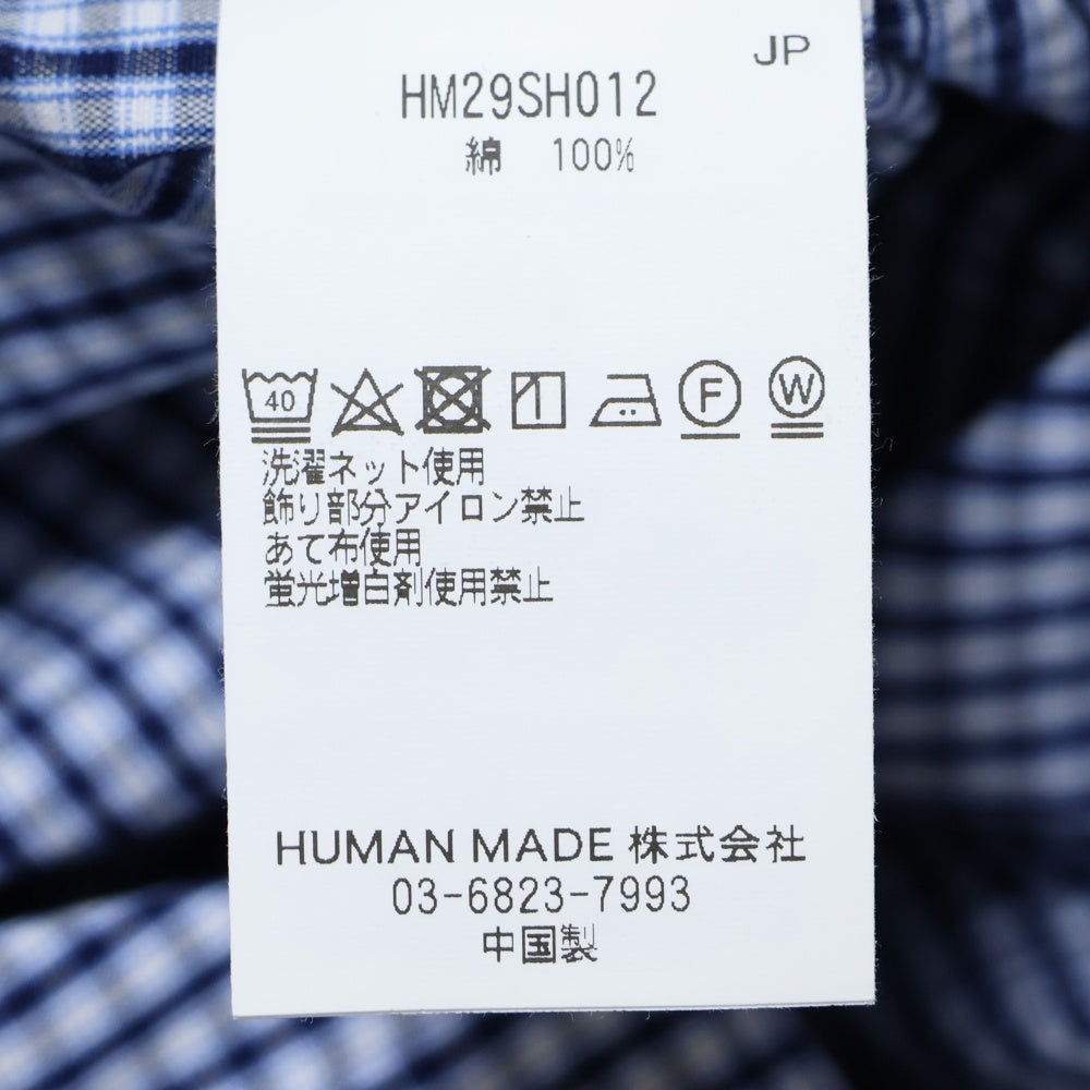 HUMAN MADE(ヒューマンメイド) CHECK BD SHIRT ワッペン ロゴ チェック 長袖 シャツ ブルー HM29SH012