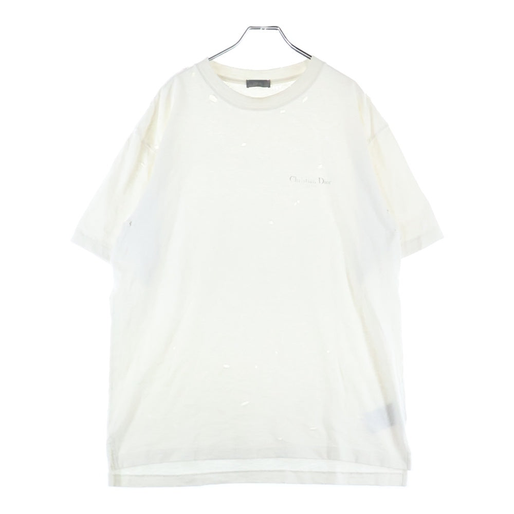 DIOR(ディオール) 23AW ダメージ加工 バックプリントロゴ コットン半袖Tシャツカットソー ホワイト 343J636A0849