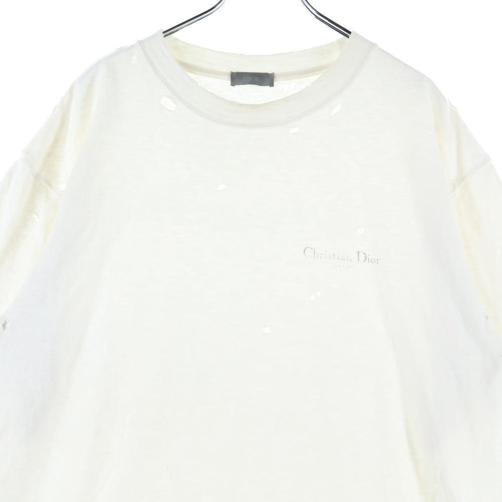 DIOR(ディオール) 23AW ダメージ加工 バックプリントロゴ コットン半袖Tシャツカットソー ホワイト 343J636A0849