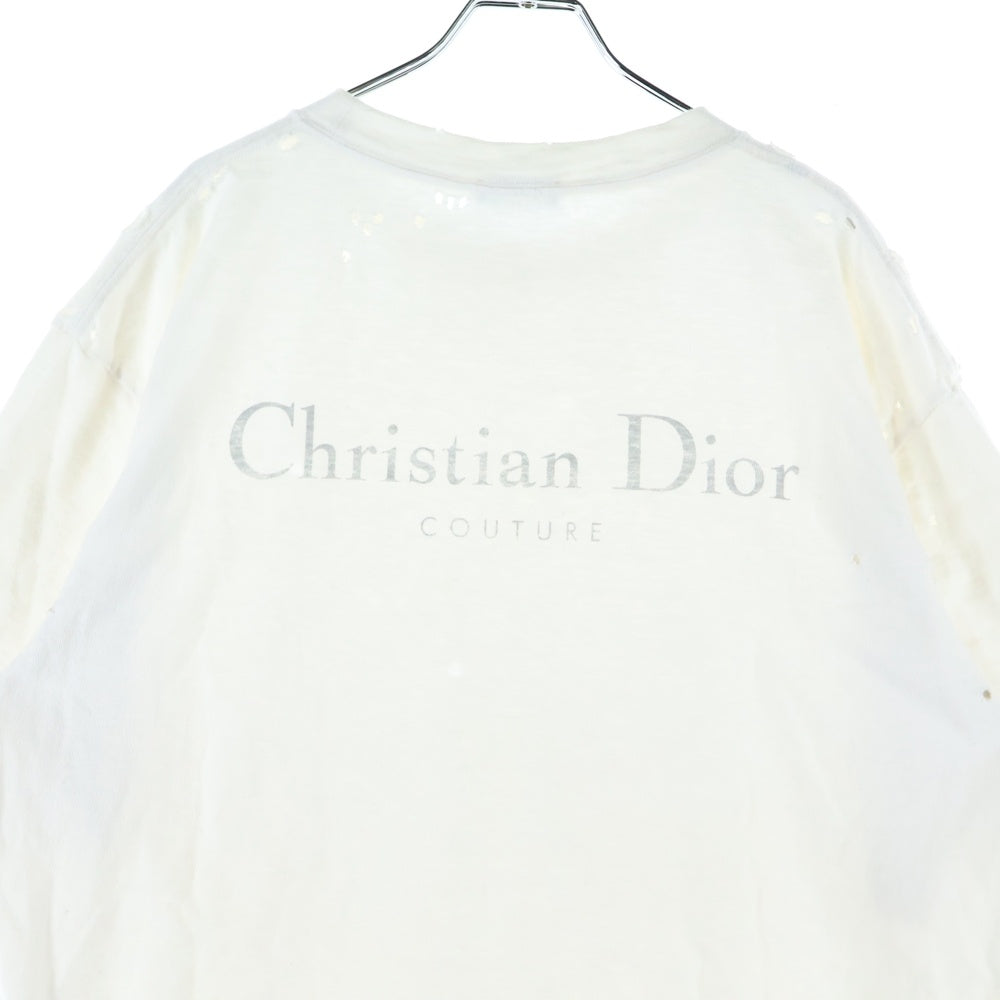 DIOR(ディオール) 23AW ダメージ加工 バックプリントロゴ コットン半袖Tシャツカットソー ホワイト 343J636A0849