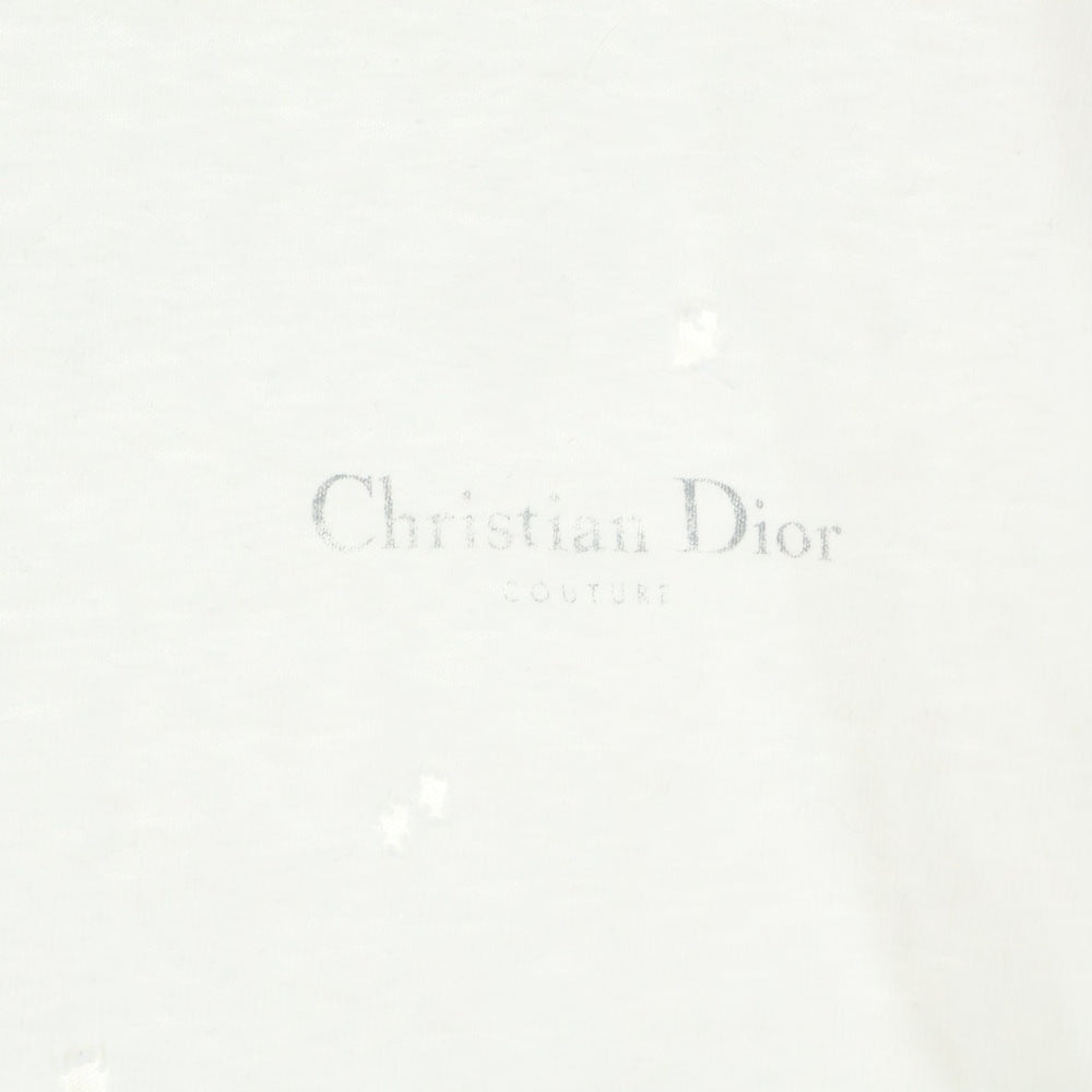 DIOR(ディオール) 23AW ダメージ加工 バックプリントロゴ コットン半袖Tシャツカットソー ホワイト 343J636A0849