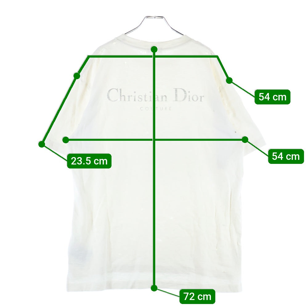 DIOR(ディオール) 23AW ダメージ加工 バックプリントロゴ コットン半袖Tシャツカットソー ホワイト 343J636A0849