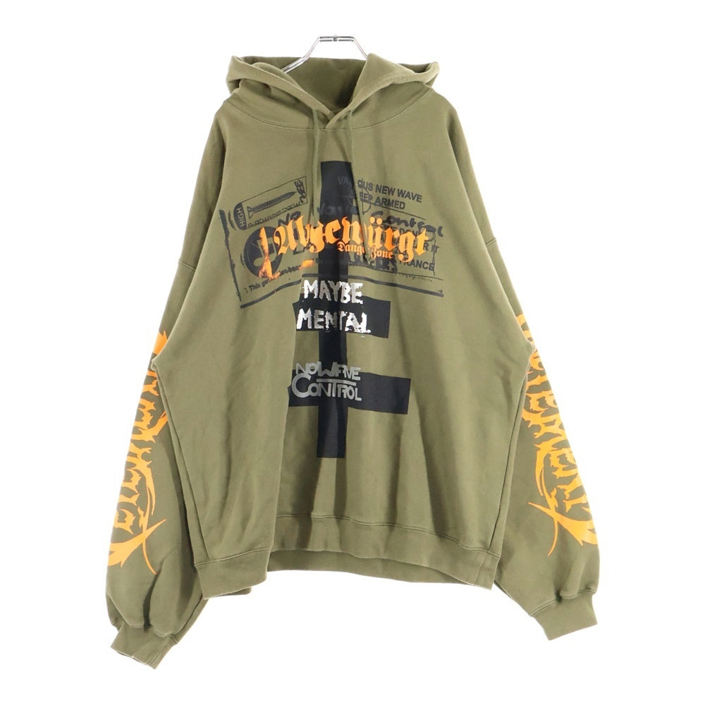 VETEMENTS(ヴェトモン) MAYBE MENTAL HOODIE プリントデザイン プルオーバーパーカー フーディー カーキ UA53HD480M