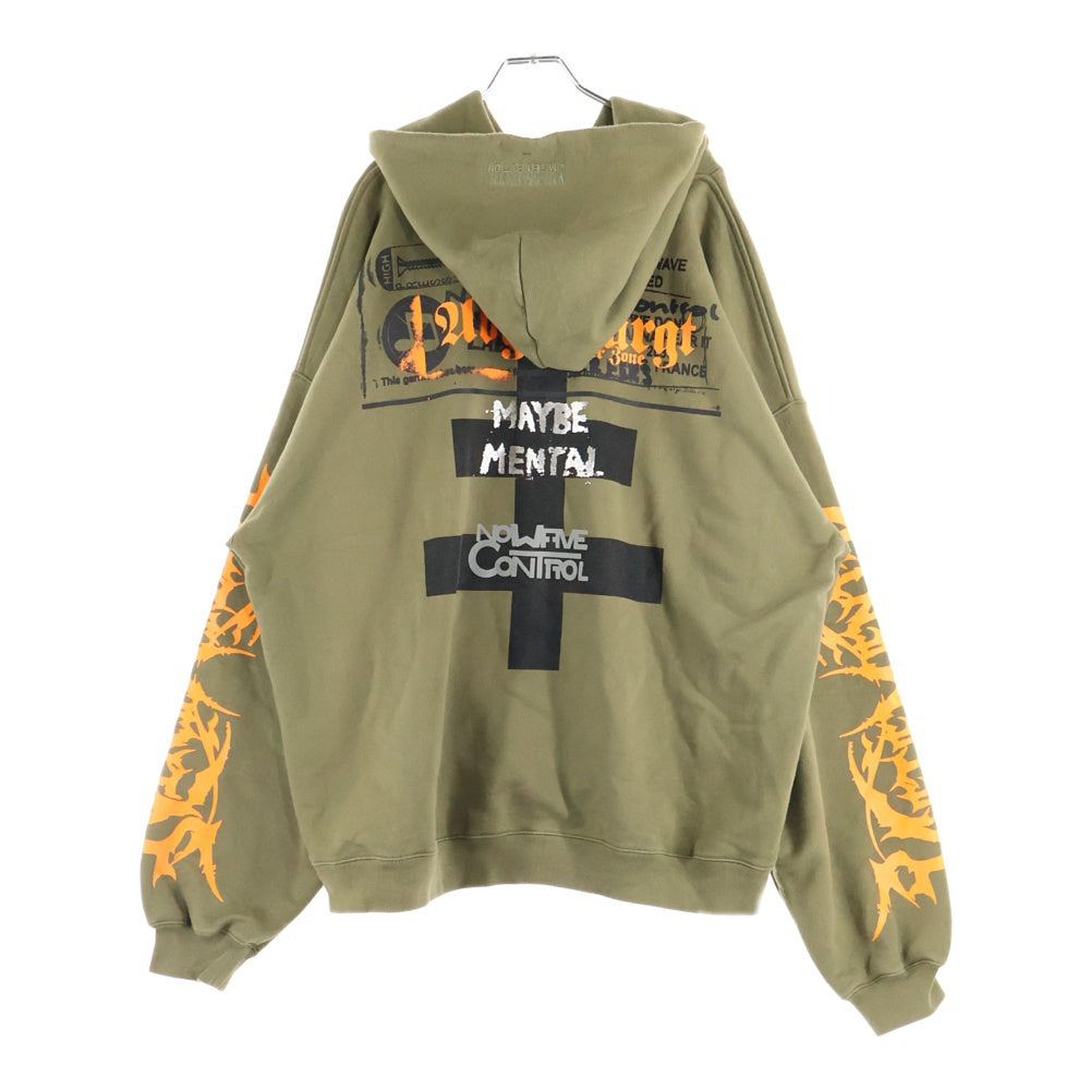 VETEMENTS(ヴェトモン) MAYBE MENTAL HOODIE プリントデザイン プルオーバーパーカー フーディー カーキ UA53HD480M