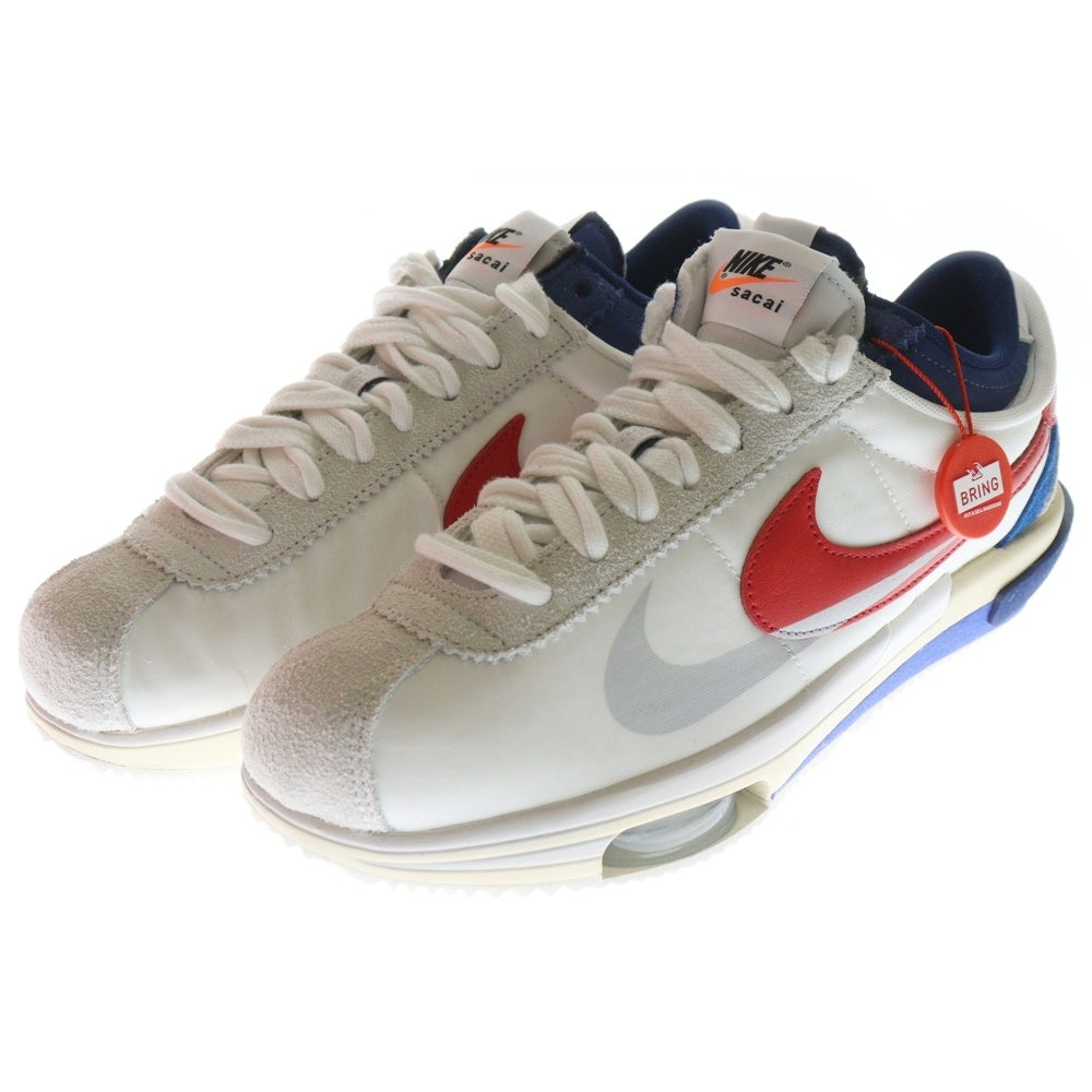 NIKE(ナイキ) ×sacai ZOOM CORTEZ WHITE AND UNIVERSITY RED DQ0581-100 サカイ ズーム コルテッツ ローカットスニーカー ホワイト/レッド/ブルー US9/27cm