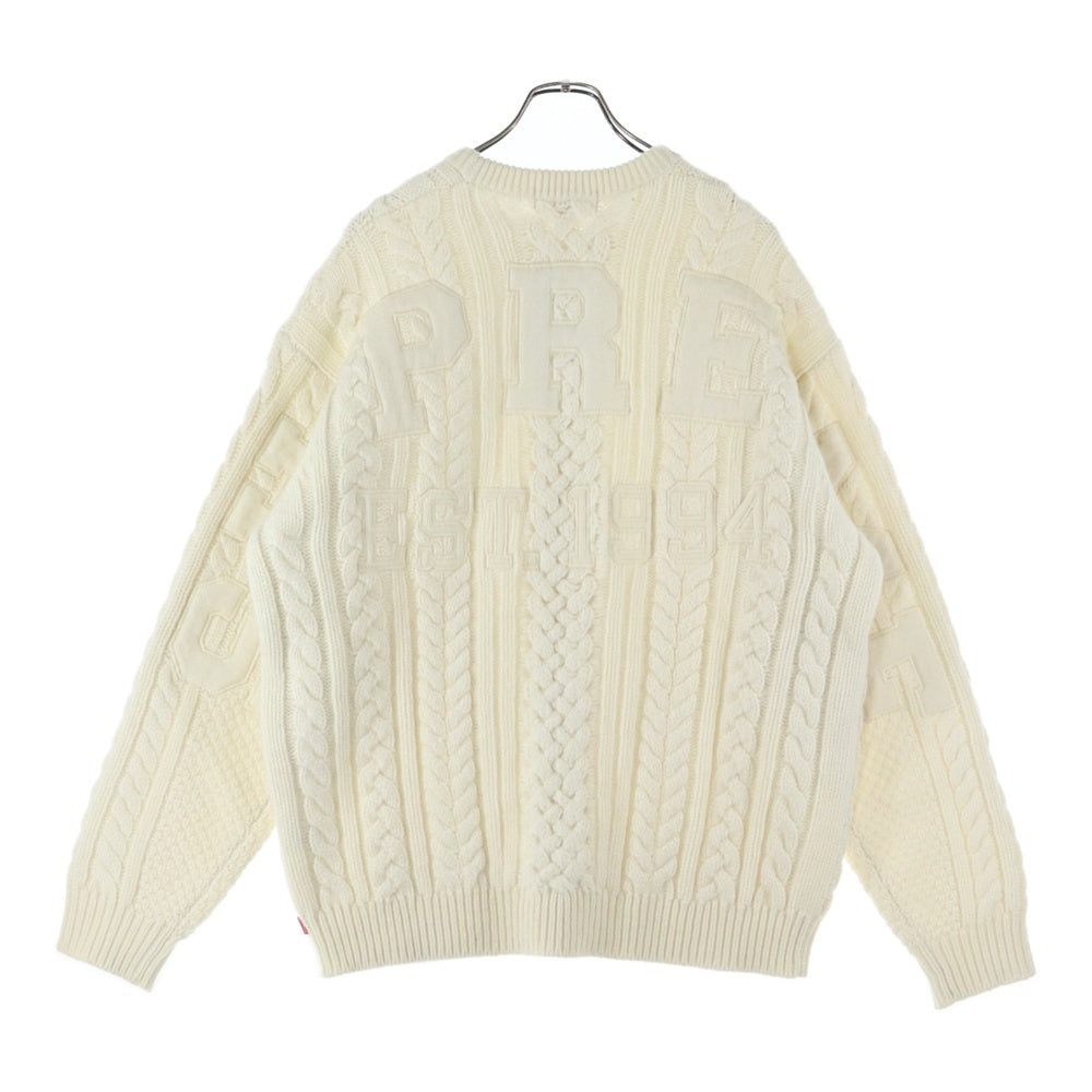 SUPREME(シュプリーム) 23AW Applique Cable Knit Sweater アップリケ ケーブル ニット クルーネックセーター ホワイト