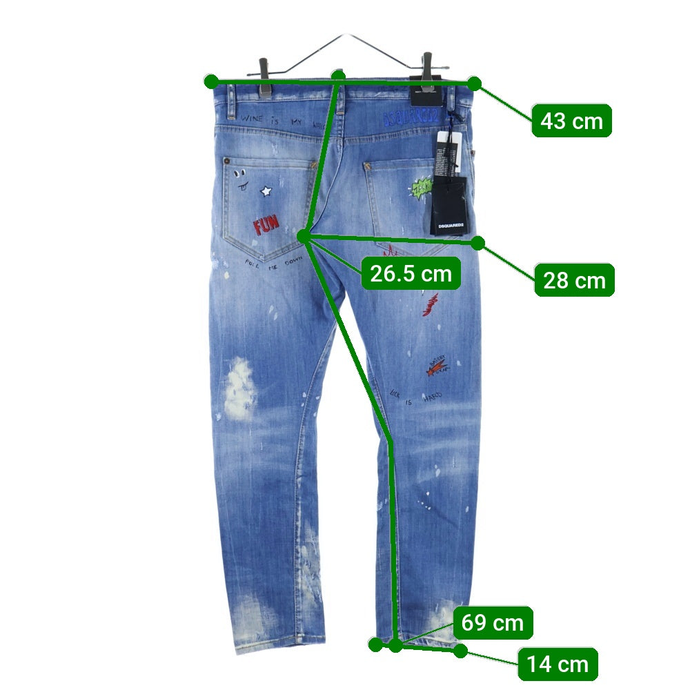 DSQUARED2(ディースクエアード) 18SS SEXY TWIST JEAN セクシーツイストジーン プリント デニムパンツ インディゴ S74LB0317
