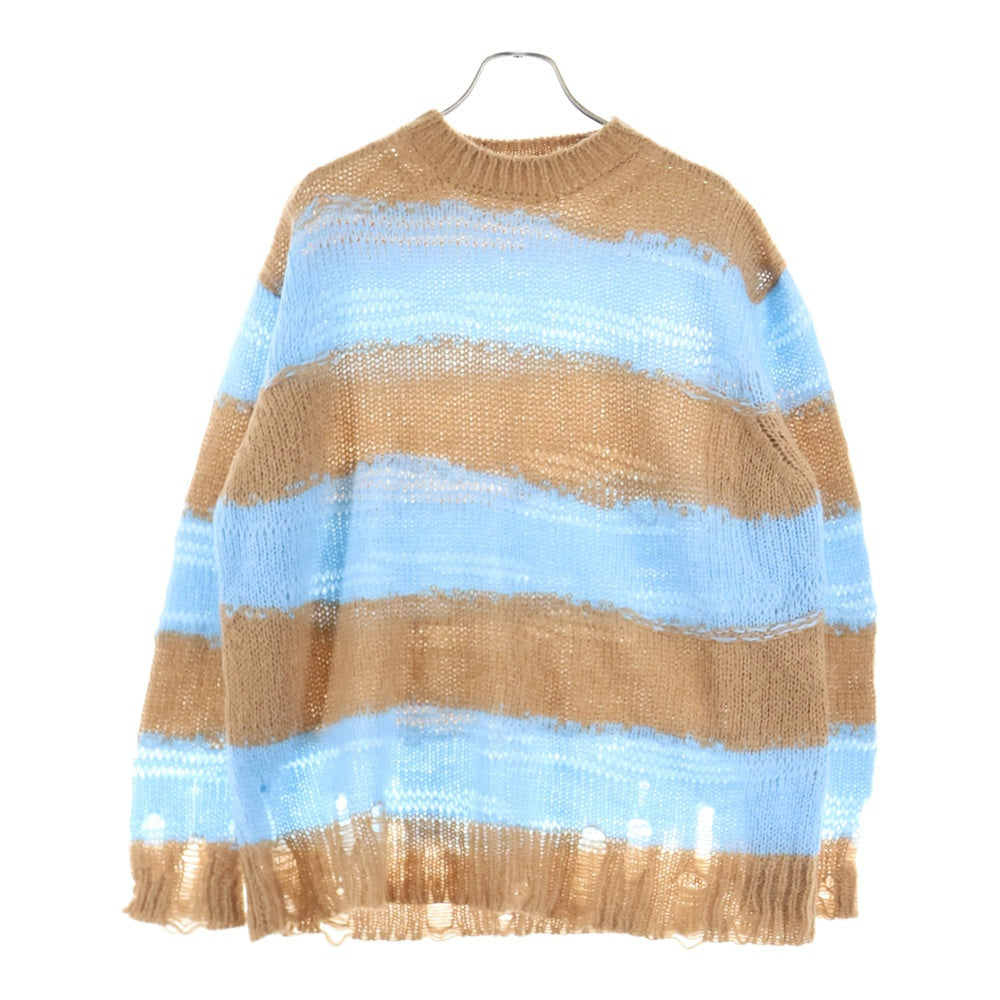 Acne Studios(アクネ ストゥディオズ) 21AW DAMAGE BORDER CREWNECK ボーダー ダメージ加工ニット ベージュ/ブルー FN-WN-KNIT000347