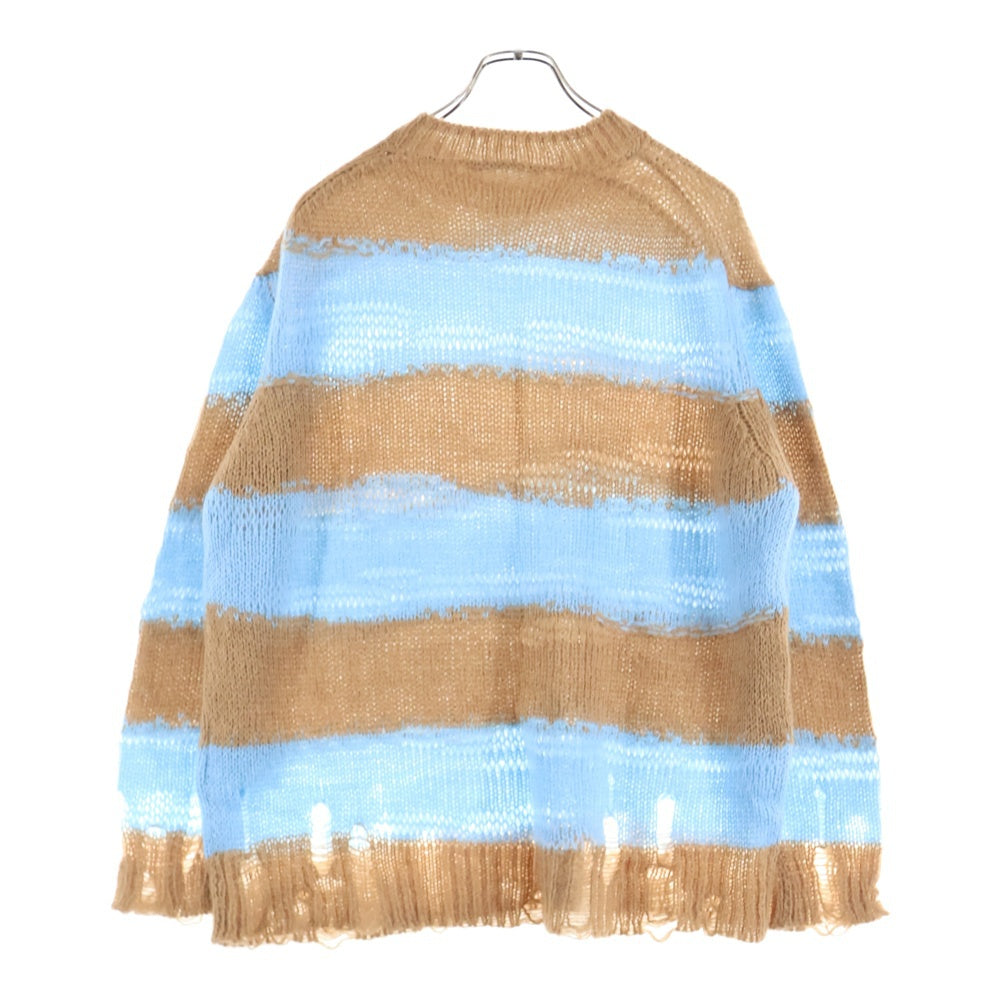 Acne Studios(アクネ ストゥディオズ) 21AW DAMAGE BORDER CREWNECK ボーダー ダメージ加工ニット ベージュ/ブルー FN-WN-KNIT000347
