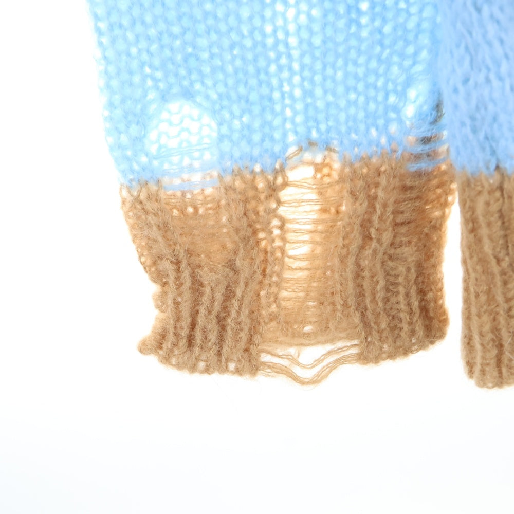 Acne Studios(アクネ ストゥディオズ) 21AW DAMAGE BORDER CREWNECK ボーダー ダメージ加工ニット ベージュ/ブルー FN-WN-KNIT000347