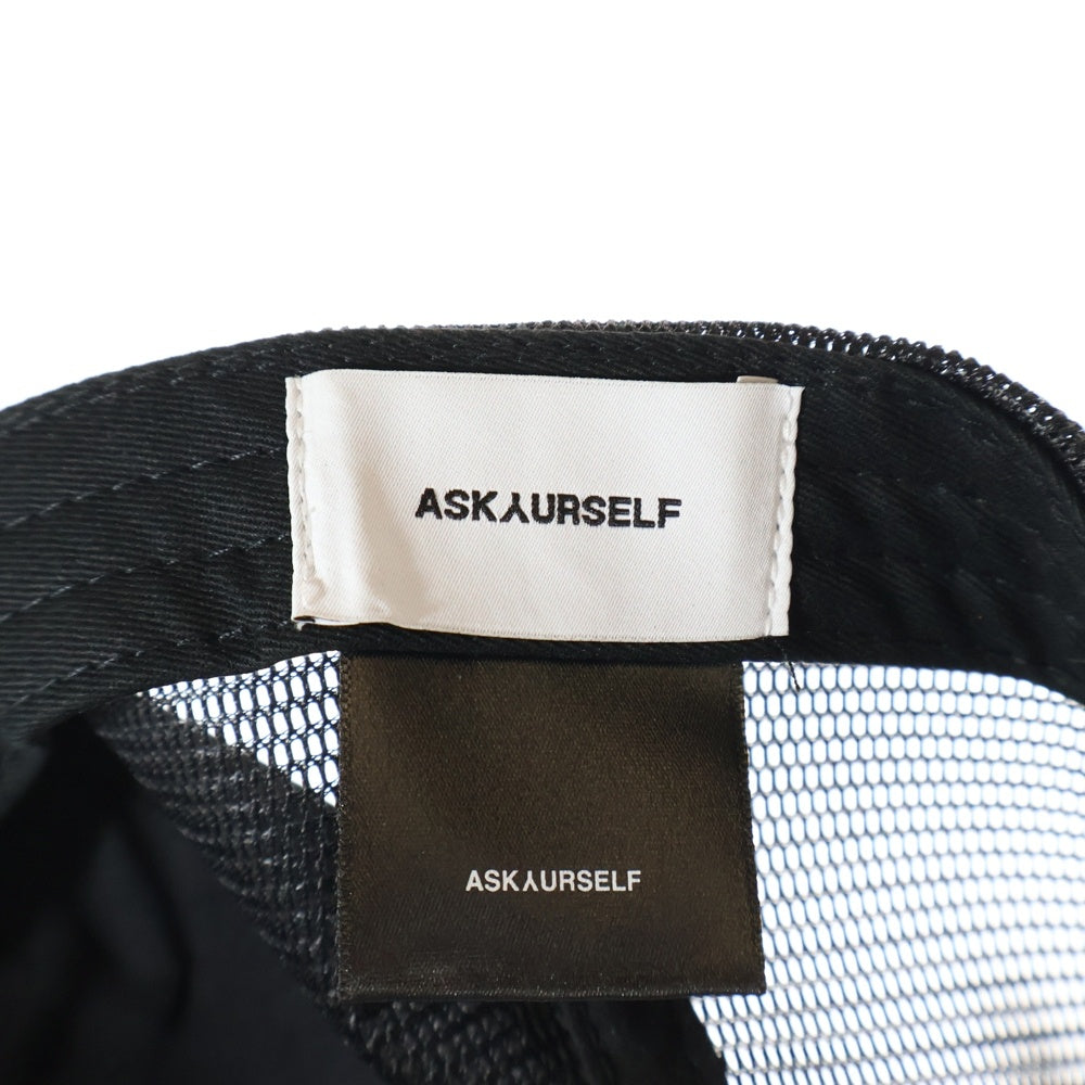ASKYURSELF(アスクユアセルフ) GOTH TRUCKER ブランド刺繍ロゴ トラッカー キャップ ブラック
