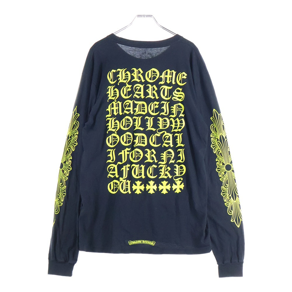 CHROME HEARTS(クロムハーツ) CH PLUS フロントCHプラスプリント 袖フローラルクロスプリント クルーネック ロングスリーブ長袖Tシャツ ブラック/イエロー
