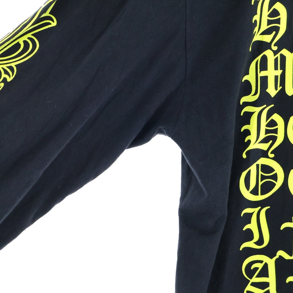 CHROME HEARTS(クロムハーツ) CH PLUS フロントCHプラスプリント 袖フローラルクロスプリント クルーネック ロングスリーブ長袖Tシャツ ブラック/イエロー