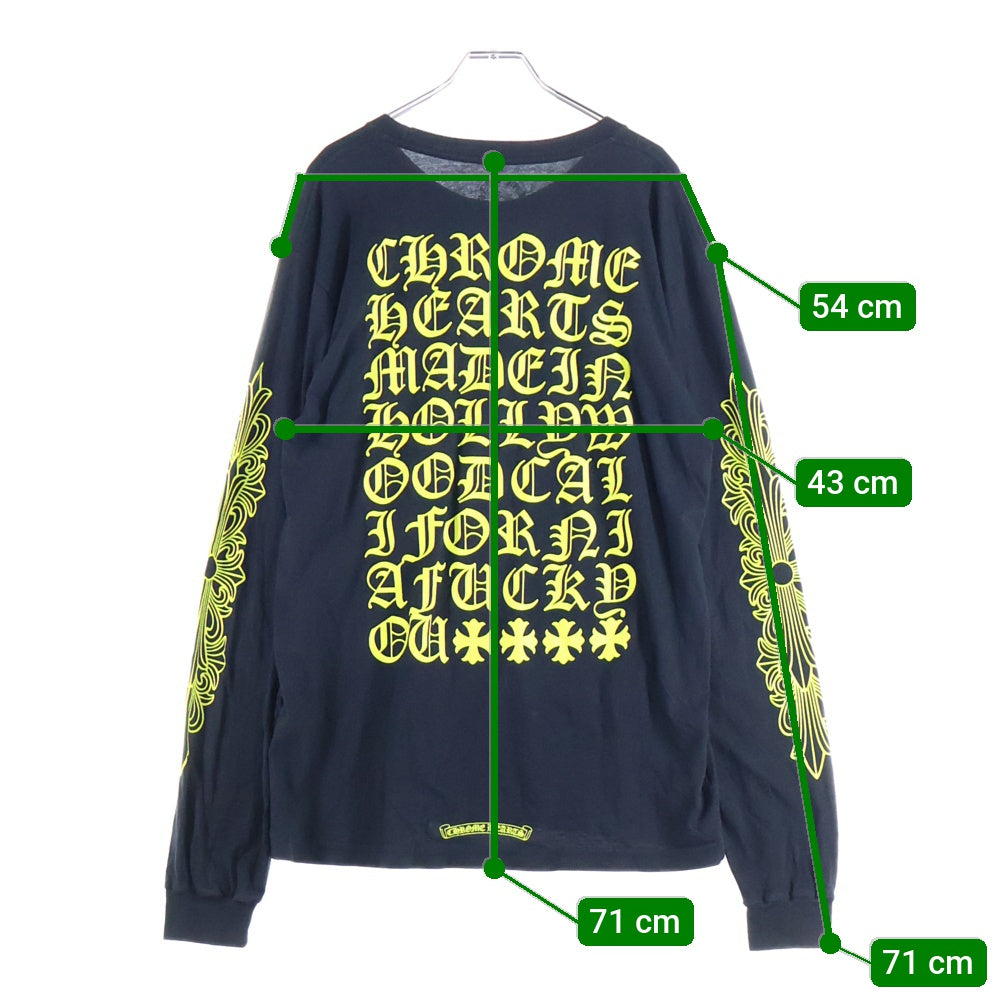 CHROME HEARTS(クロムハーツ) CH PLUS フロントCHプラスプリント 袖フローラルクロスプリント クルーネック ロングスリーブ長袖Tシャツ ブラック/イエロー