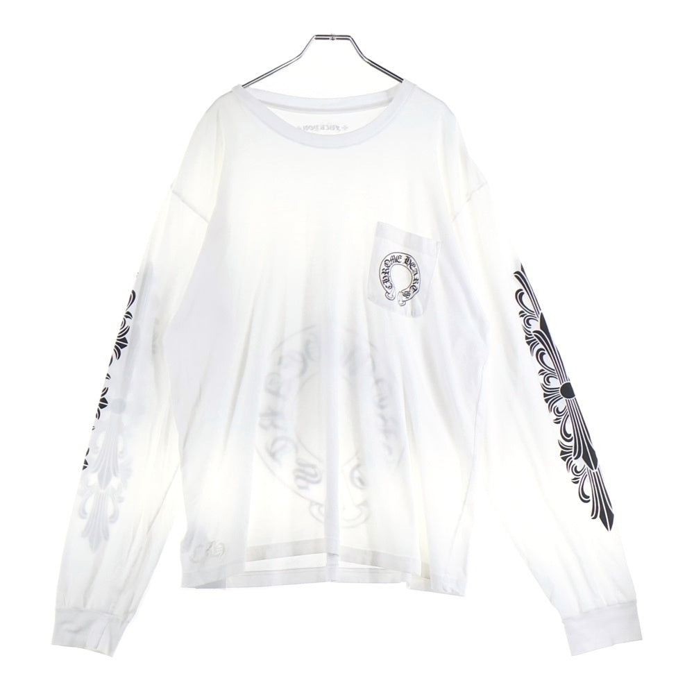 CHROME HEARTS(クロムハーツ) Back Horseshoe L/S バックホースシュー 袖フローラルプリント ロングスリーブカットソー 長袖Tシャツ ホワイト