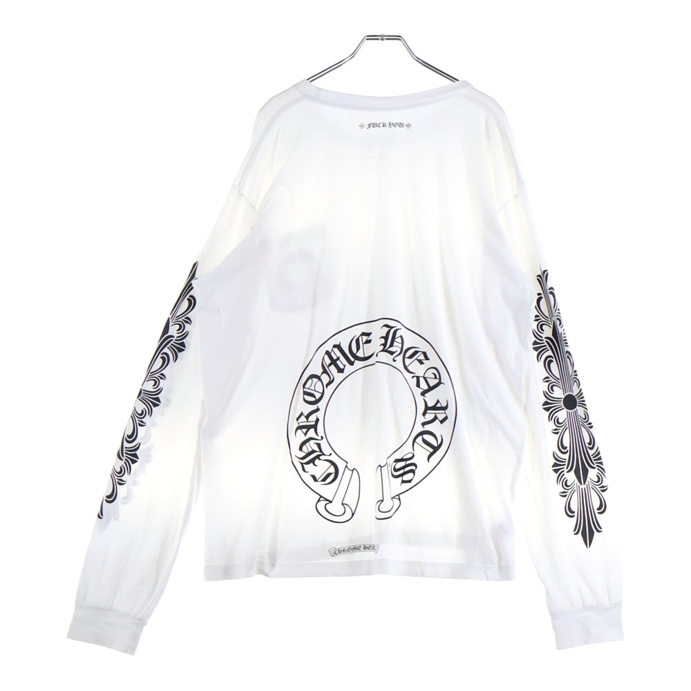 CHROME HEARTS(クロムハーツ) Back Horseshoe L/S バックホースシュー 袖フローラルプリント ロングスリーブカットソー 長袖Tシャツ ホワイト