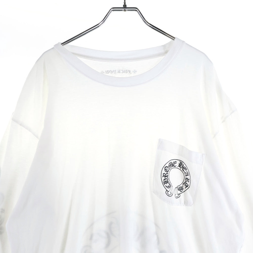 CHROME HEARTS(クロムハーツ) Back Horseshoe L/S バックホースシュー 袖フローラルプリント ロングスリーブカットソー 長袖Tシャツ ホワイト