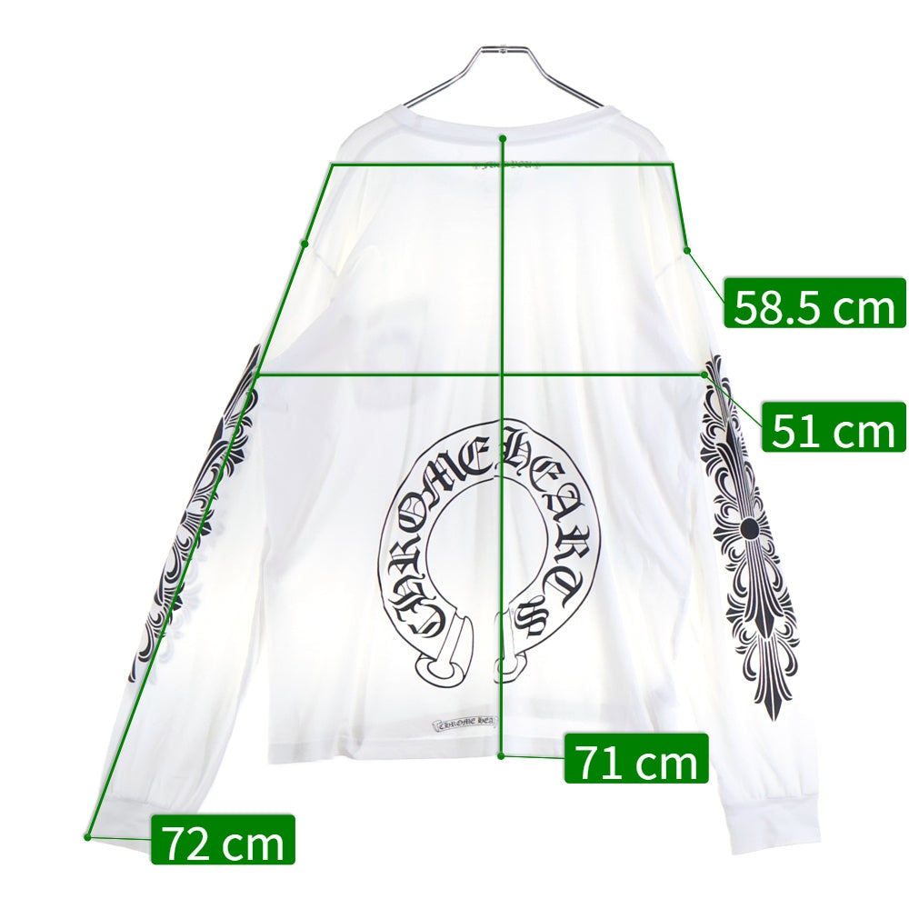 CHROME HEARTS(クロムハーツ) Back Horseshoe L/S バックホースシュー 袖フローラルプリント ロングスリーブカットソー 長袖Tシャツ ホワイト