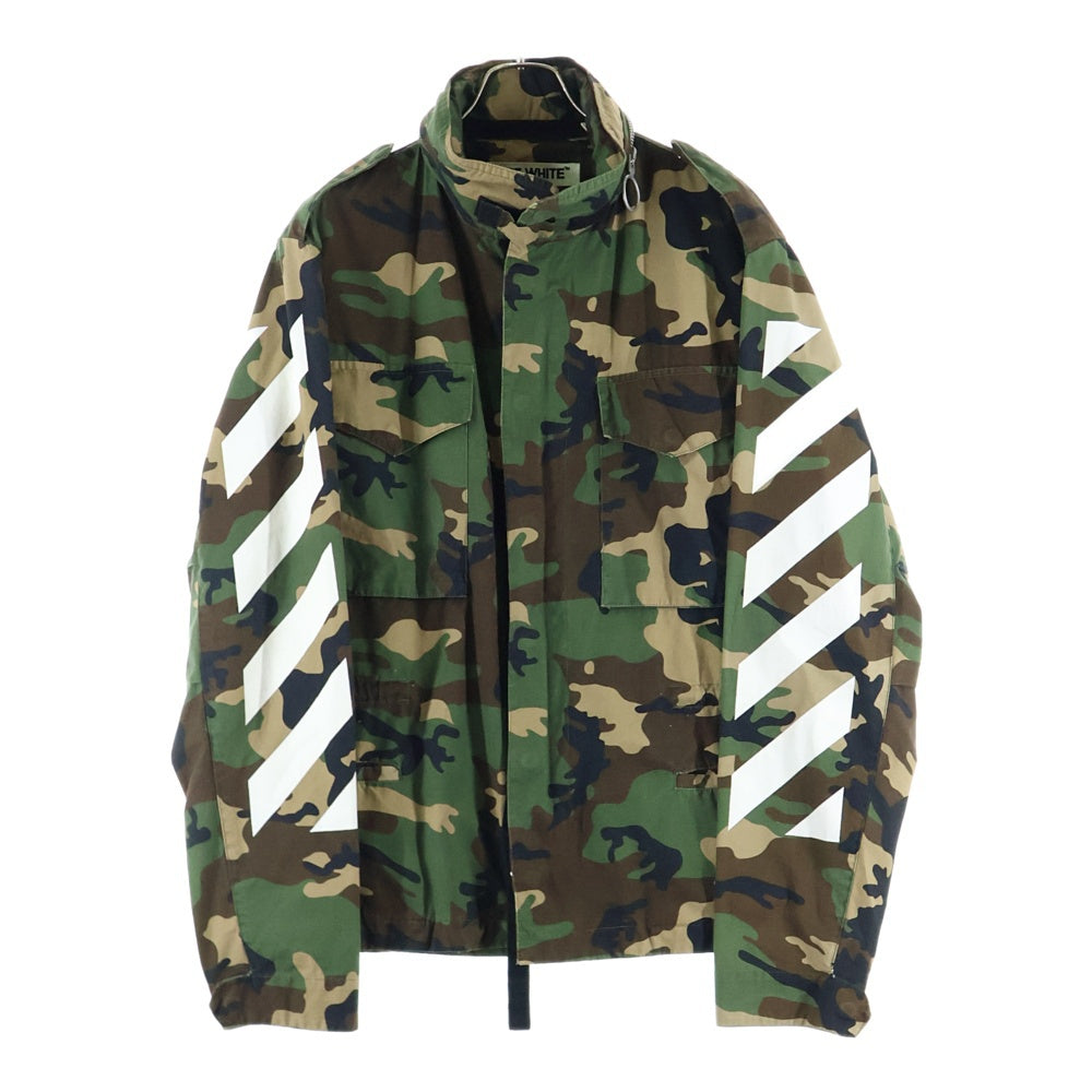 OFF-WHITE(オフホワイト) ミリタリー ジップジャケット バックロゴ 袖ライン グリーン