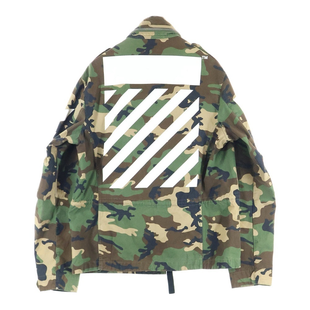 OFF-WHITE(オフホワイト) ミリタリー ジップジャケット バックロゴ 袖ライン グリーン