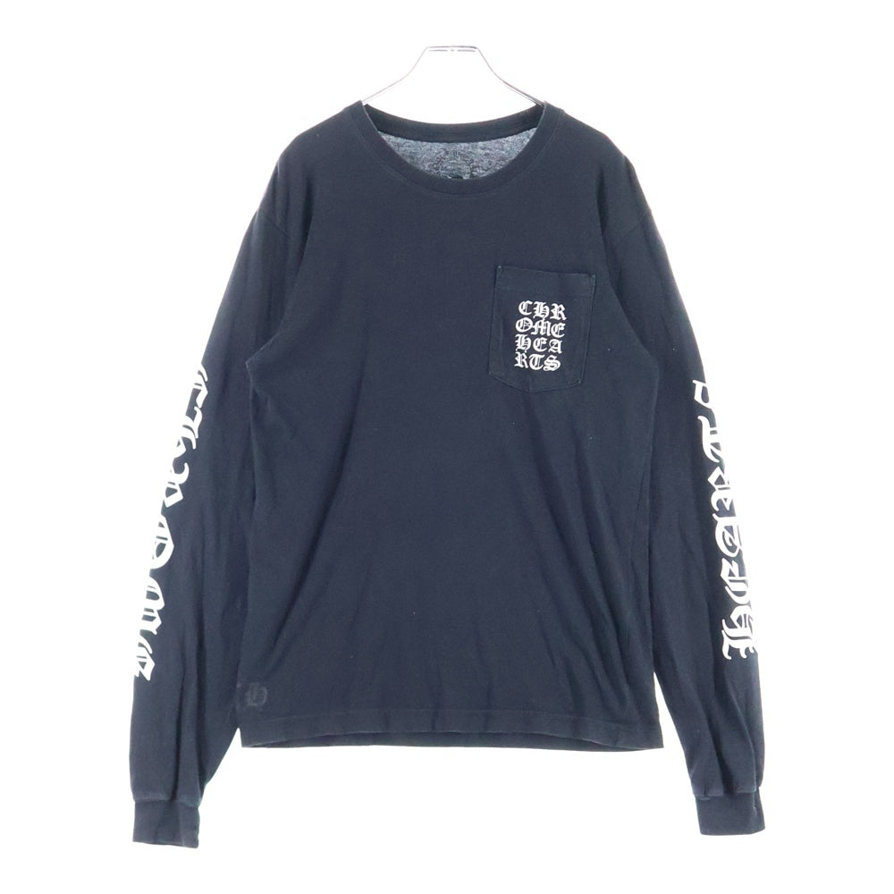 CHROME HEARTS(クロムハーツ) Vertical Logo Tee ヴァーティカルロゴ 長袖Tシャツ 胸ポケットロゴ バックロゴ 長袖カットソー ホワイト/ブラック