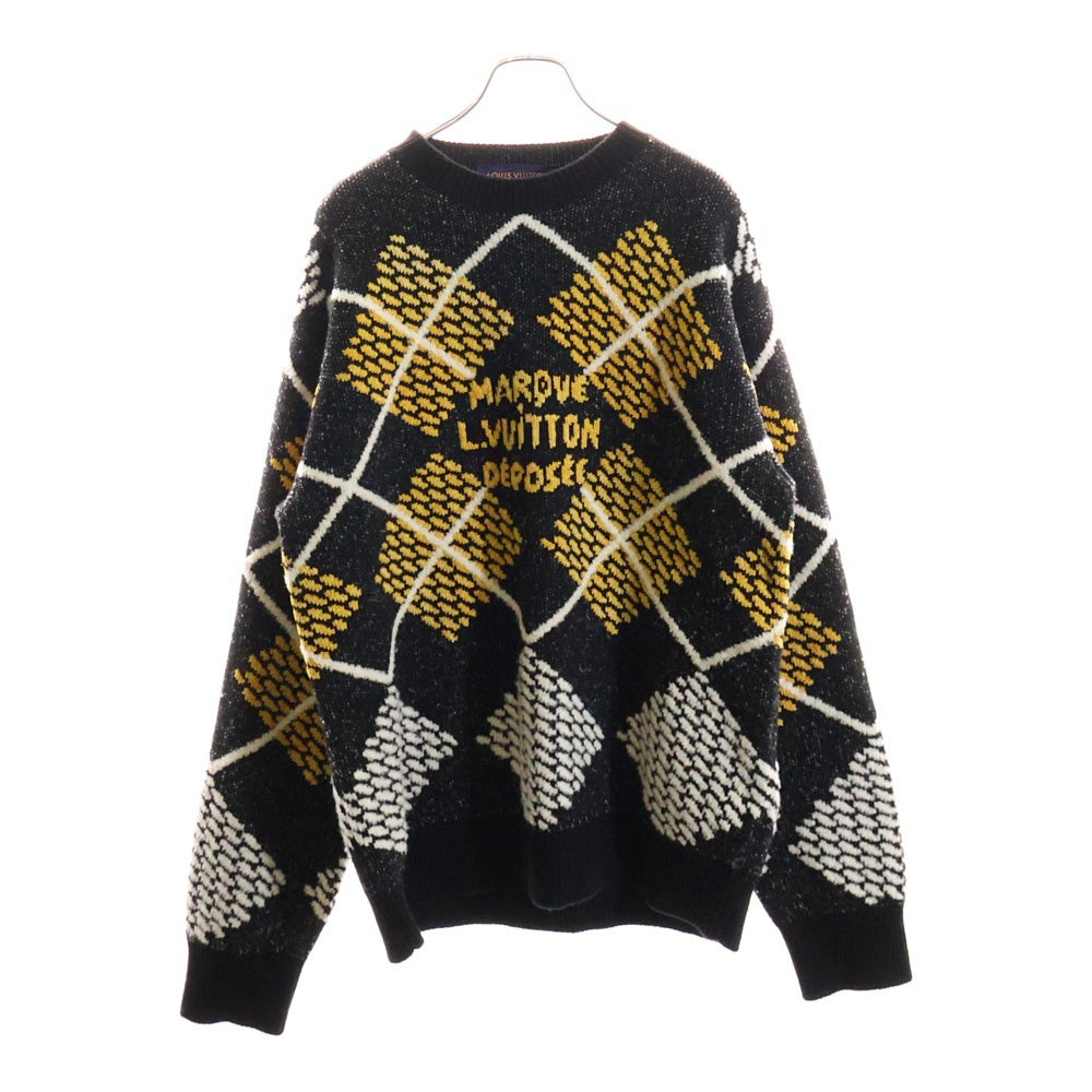 LOUIS VUITTON(ルイヴィトン) 25SS フロントロゴ ニット クルーネック長袖セーター ブラック/イエロー RM251MM RBV HSN17W