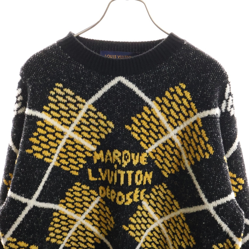 LOUIS VUITTON(ルイヴィトン) 25SS フロントロゴ ニット クルーネック長袖セーター ブラック/イエロー RM251MM RBV HSN17W