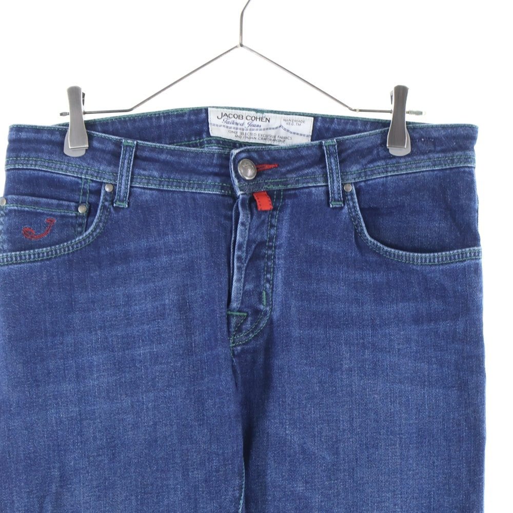 JACOB COHEN(ヤコブ コーエン) ハラコパッチ ボタンフライ ストレッチ テーパードパンツ インディゴ J0480202W