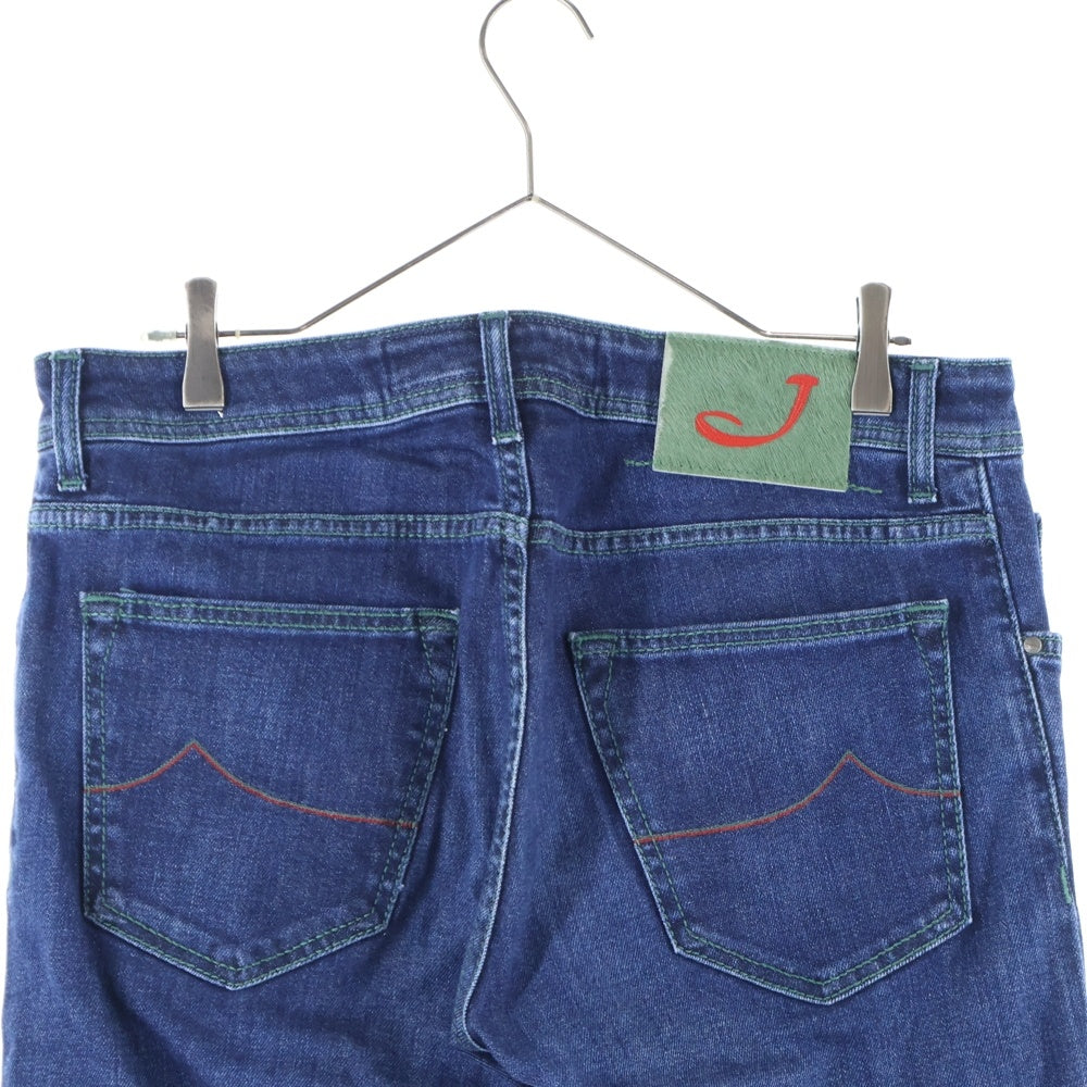 JACOB COHEN(ヤコブ コーエン) ハラコパッチ ボタンフライ ストレッチ テーパードパンツ インディゴ J0480202W