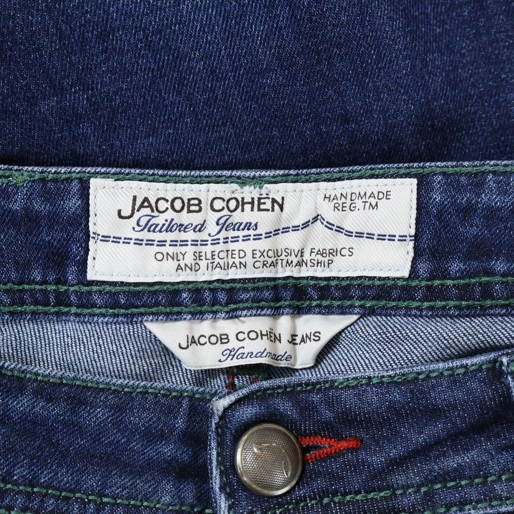 JACOB COHEN(ヤコブ コーエン) ハラコパッチ ボタンフライ ストレッチ テーパードパンツ インディゴ J0480202W