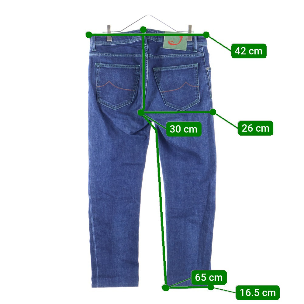 JACOB COHEN(ヤコブ コーエン) ハラコパッチ ボタンフライ ストレッチ テーパードパンツ インディゴ J0480202W