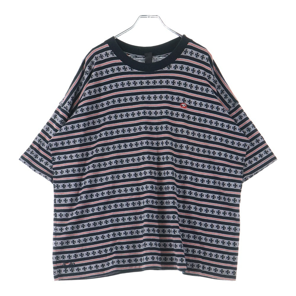 CHROME HEARTS(クロムハーツ) ×MATTY BOY Y Not Stripe Cross Tee マッティボーイ ワイノット ストライプクロス 半袖Tシャツ カットソー ブラック/グレー