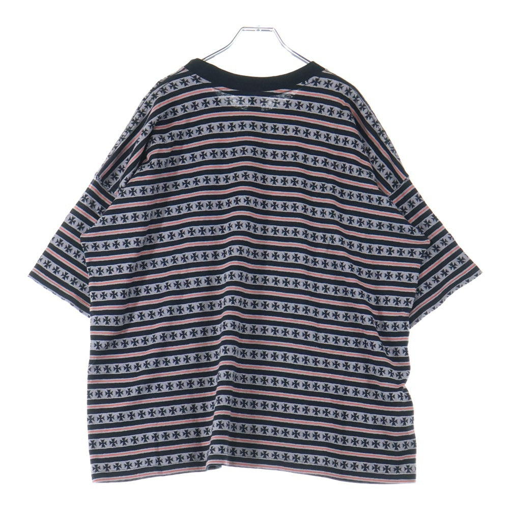 CHROME HEARTS(クロムハーツ) ×MATTY BOY Y Not Stripe Cross Tee マッティボーイ ワイノット ストライプクロス 半袖Tシャツ カットソー ブラック/グレー