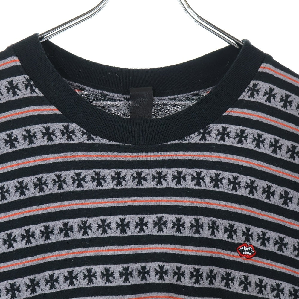 CHROME HEARTS(クロムハーツ) ×MATTY BOY Y Not Stripe Cross Tee マッティボーイ ワイノット ストライプクロス 半袖Tシャツ カットソー ブラック/グレー