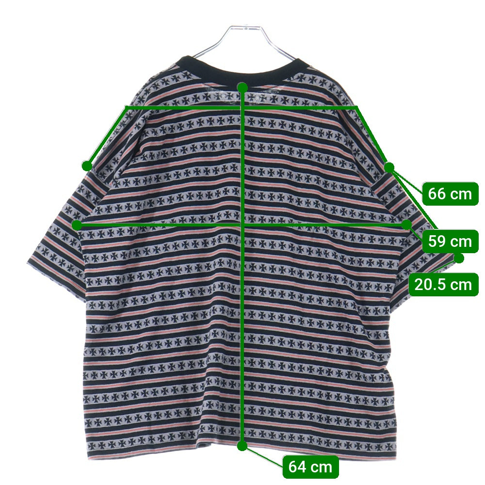 CHROME HEARTS(クロムハーツ) ×MATTY BOY Y Not Stripe Cross Tee マッティボーイ ワイノット ストライプクロス 半袖Tシャツ カットソー ブラック/グレー