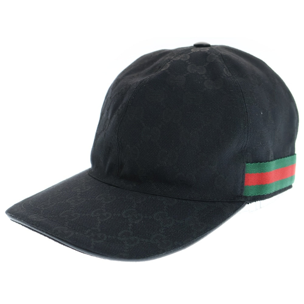 GUCCI(グッチ) オリジナルGGキャンバス シェリーライン ベースボールキャップ 帽子 ブラック 200035 KQWBG