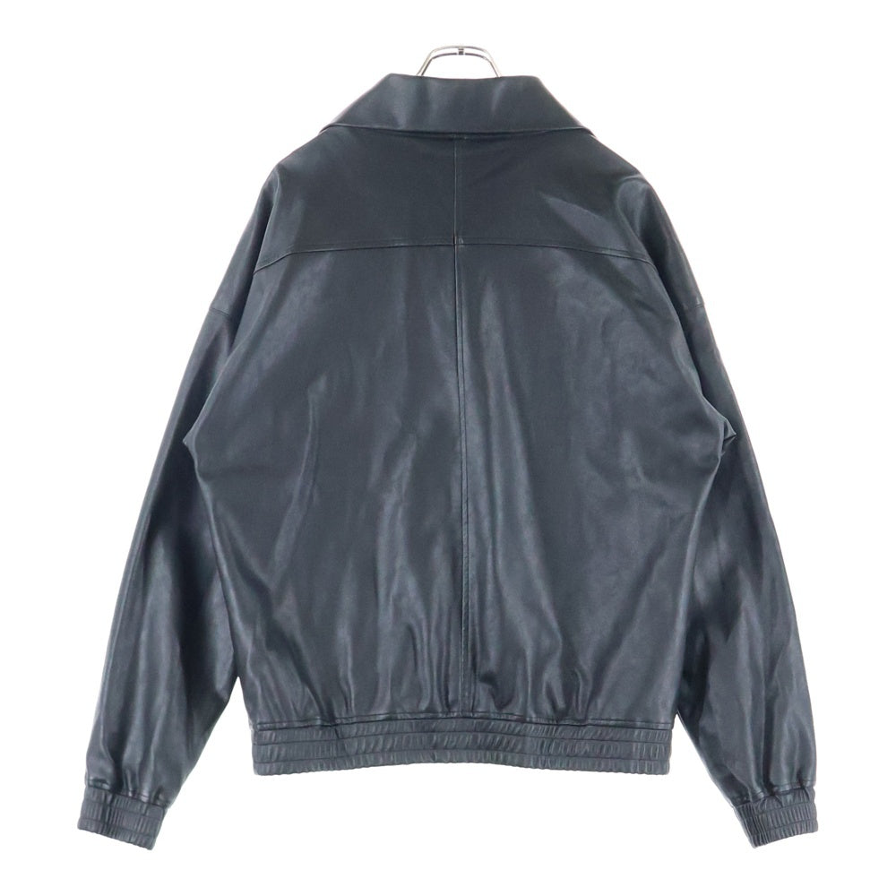 LAST NEST(ラスト ネスト) HALF ZIP LEATHER ロゴ刺繍 フェイクレザーハーフジップ ジャケット ブラック