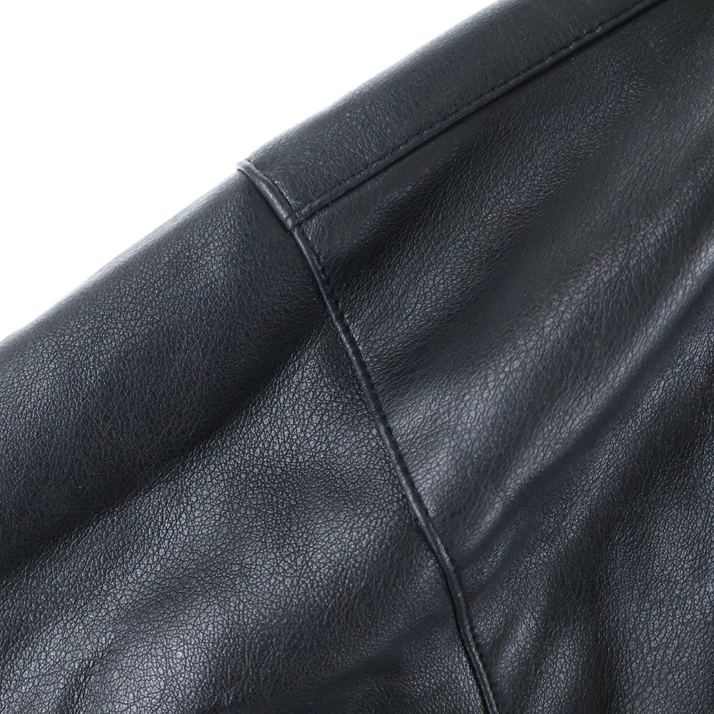 LAST NEST(ラスト ネスト) HALF ZIP LEATHER ロゴ刺繍 フェイクレザーハーフジップ ジャケット ブラック