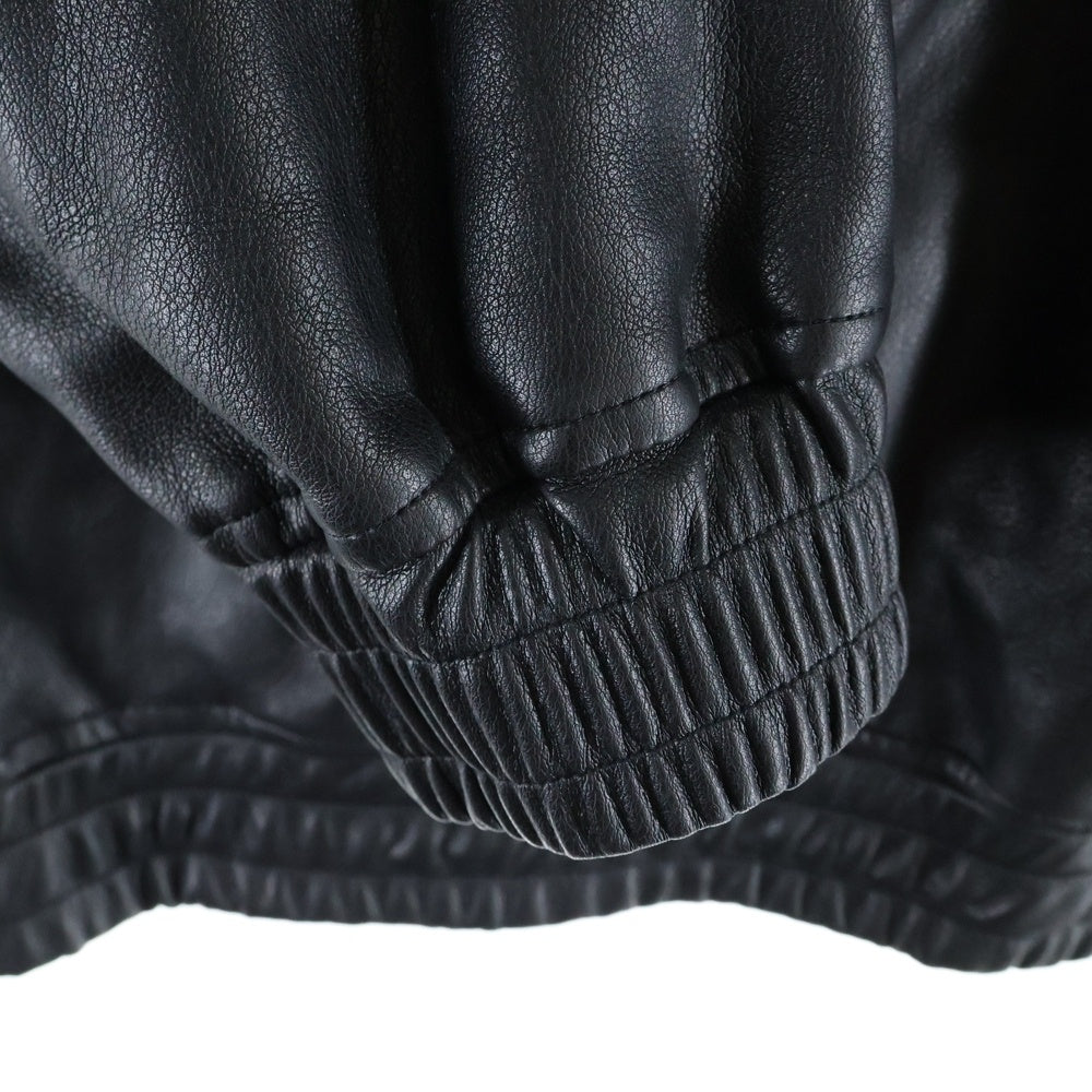 LAST NEST(ラスト ネスト) HALF ZIP LEATHER ロゴ刺繍 フェイクレザーハーフジップ ジャケット ブラック