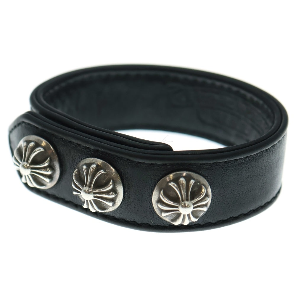 CHROME HEARTS(クロムハーツ) 3BTN 2SNP クロスボール 3ボタン2スナップ レザーブレスレット ブラック/シルバー BCA123