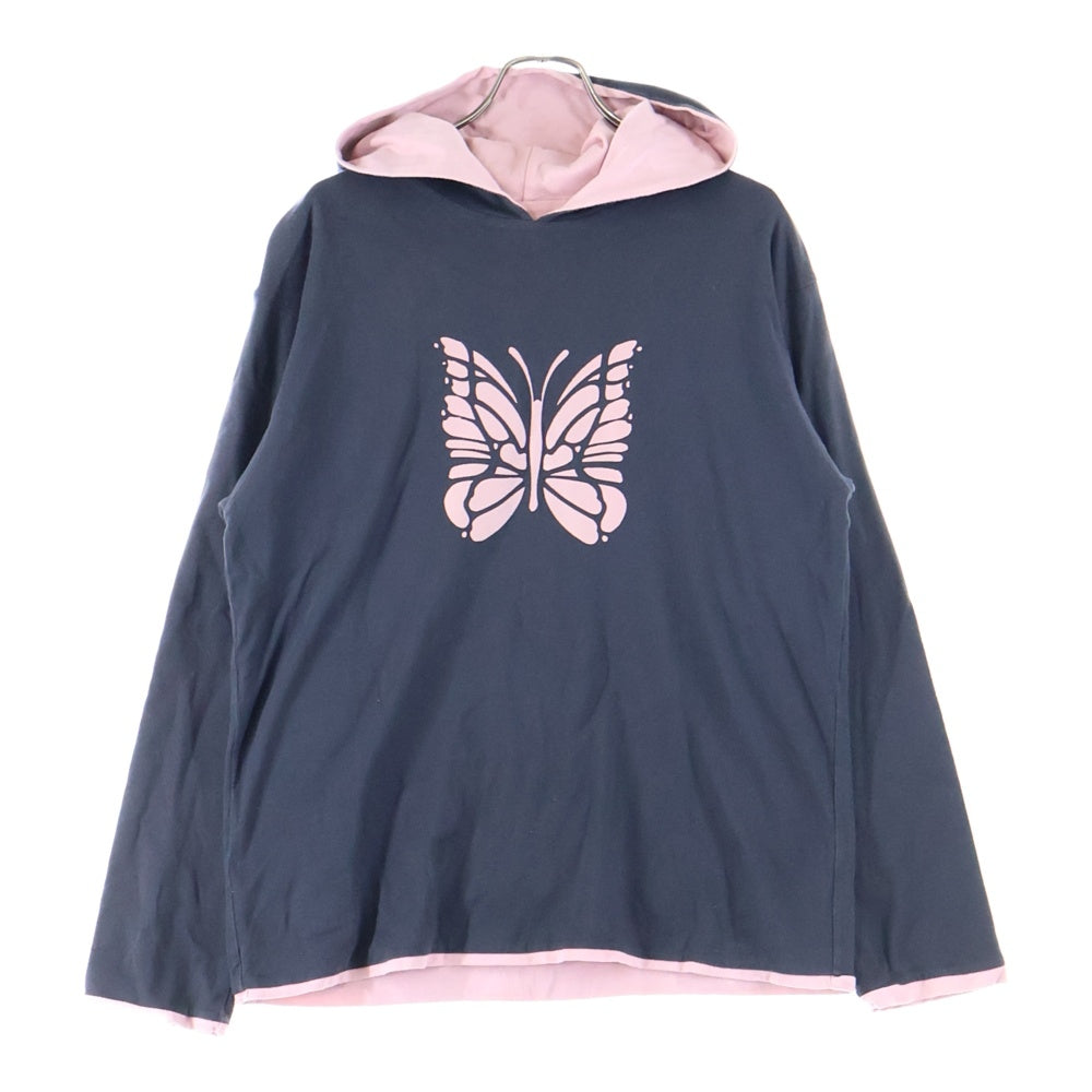 Needles(ニードルス) 23AW L/S Reversible Hoody パピヨン バタフライプリント リバーシブル スウェット プルオーバーパーカー グレー/ピンク NS268