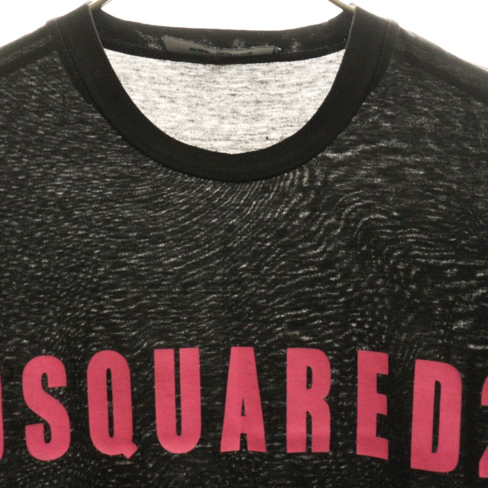 DSQUARED2(ディースクエアード) D2 ロゴプリント 半袖Tシャツ カットソー ブラック/ピンク S74GD0488 S22427
