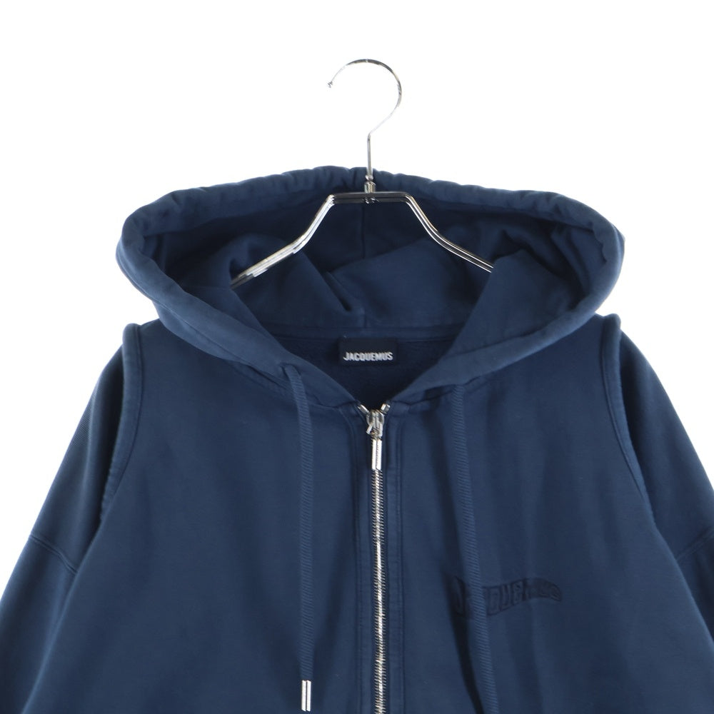 JACQUEMUS(ジャックムス) 24SS Le Sweater Camargue 刺繍ロゴ ジップアップパーカー フーディー ネイビー 245JS129-2087-390