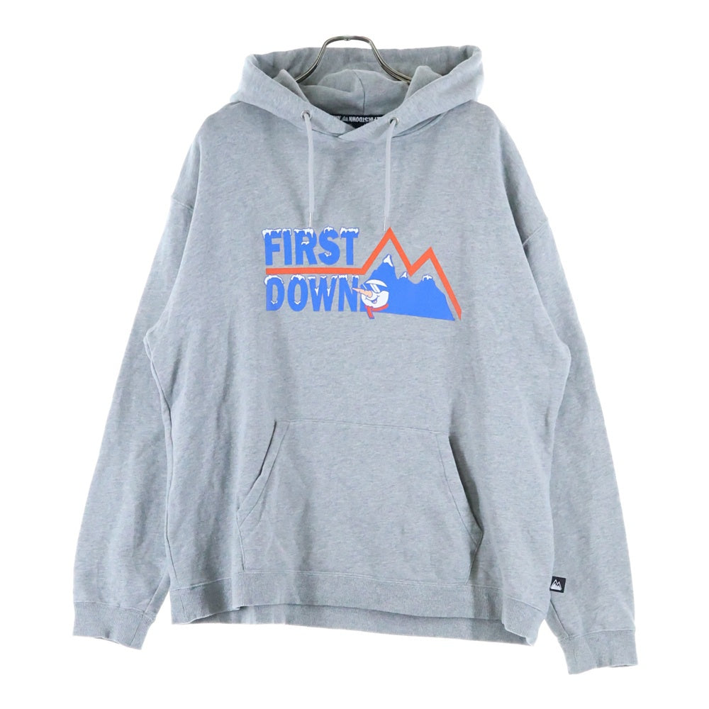FIRST DOWN(ファーストダウン) フロントロゴ プリント プルオーバーパーカー コットン グレー