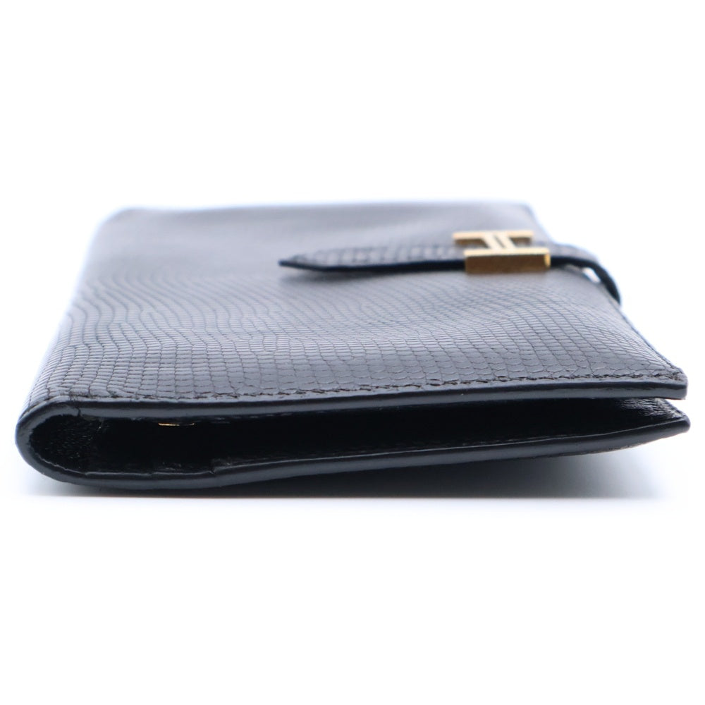 HERMES(エルメス) ベアンスフレ リザード □G刻印 ゴールド金具 長財布 ブラック