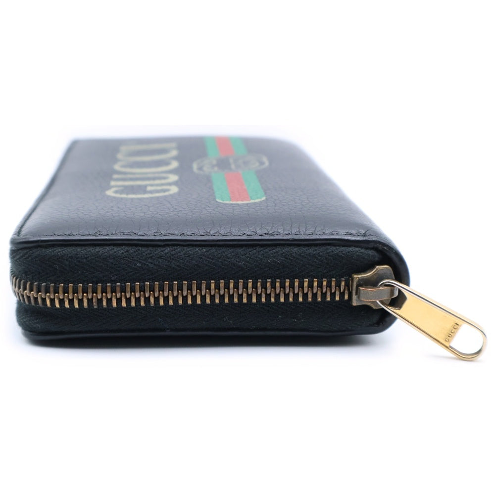 GUCCI(グッチ) ロゴプリント ジップアラウンドウォレット 長財布 レザー ブラック 496317